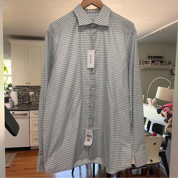 Eton - contemporary Gray Dress Shirt with Gingham Check Pattern 46 / 18 XXL - Picture 2 of 6